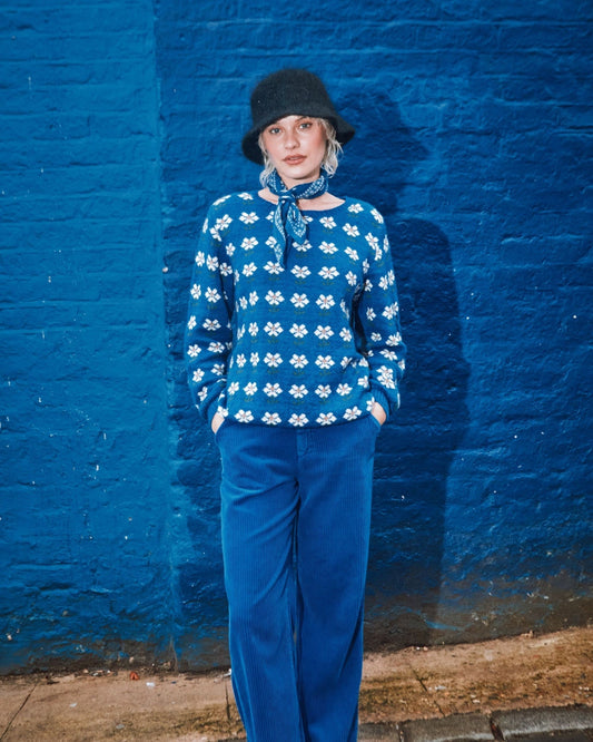 Cardigan Jacquard Ida-camomille Royal