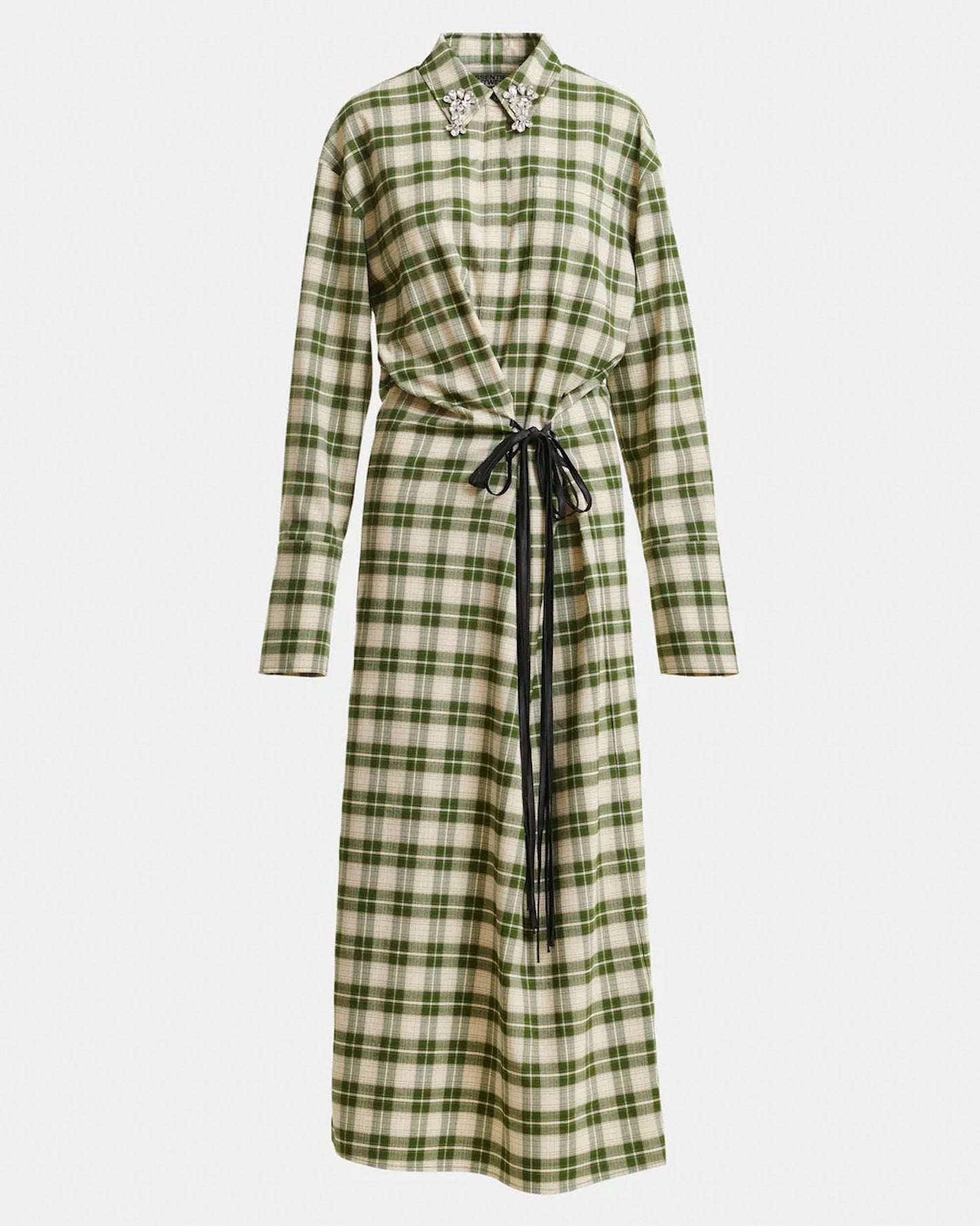 Essentiel Antwerp | Jid Oversized Checked Maxi Dress with Rhinestone Collar Off-White