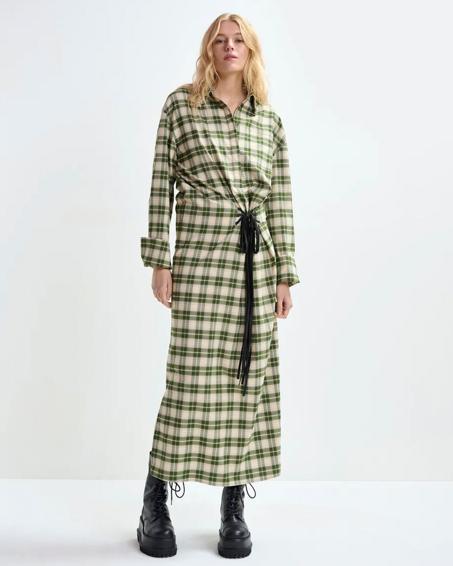 Essentiel Antwerp | Jid Oversized Checked Maxi Dress with Rhinestone Collar Off-White