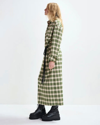 Essentiel Antwerp | Jid Oversized Checked Maxi Dress with Rhinestone Collar Off-White