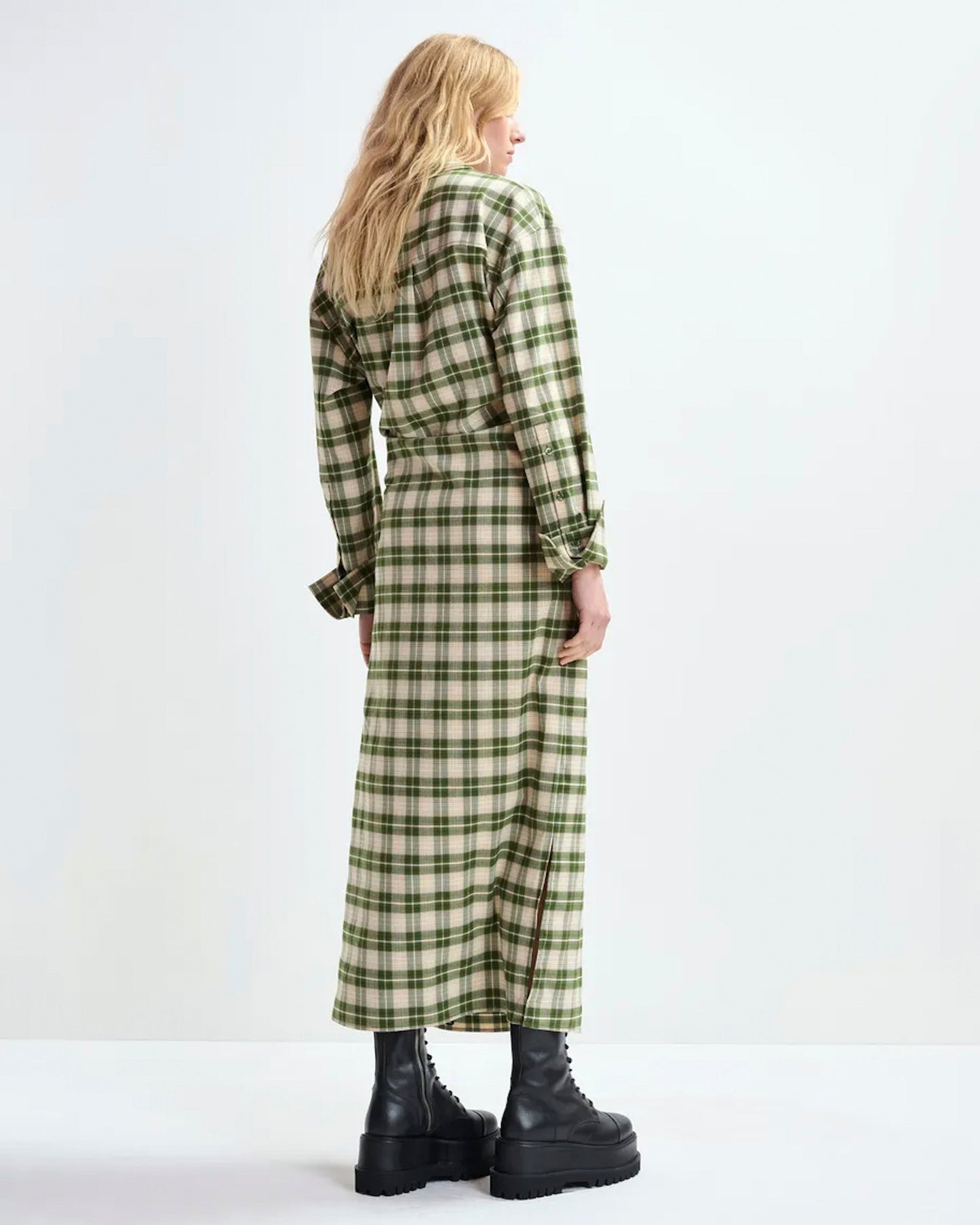 Essentiel Antwerp | Jid Oversized Checked Maxi Dress with Rhinestone Collar Off-White