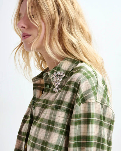 Essentiel Antwerp | Jid Oversized Checked Maxi Dress with Rhinestone Collar Off-White