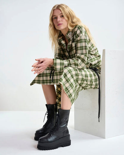 Essentiel Antwerp | Jid Oversized Checked Maxi Dress with Rhinestone Collar Off-White