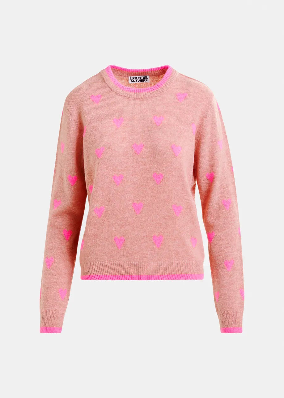 Essentiel Antwerp | Pullover Isa with Heart Intarsia - Relaxed Knit Granny-Underpants