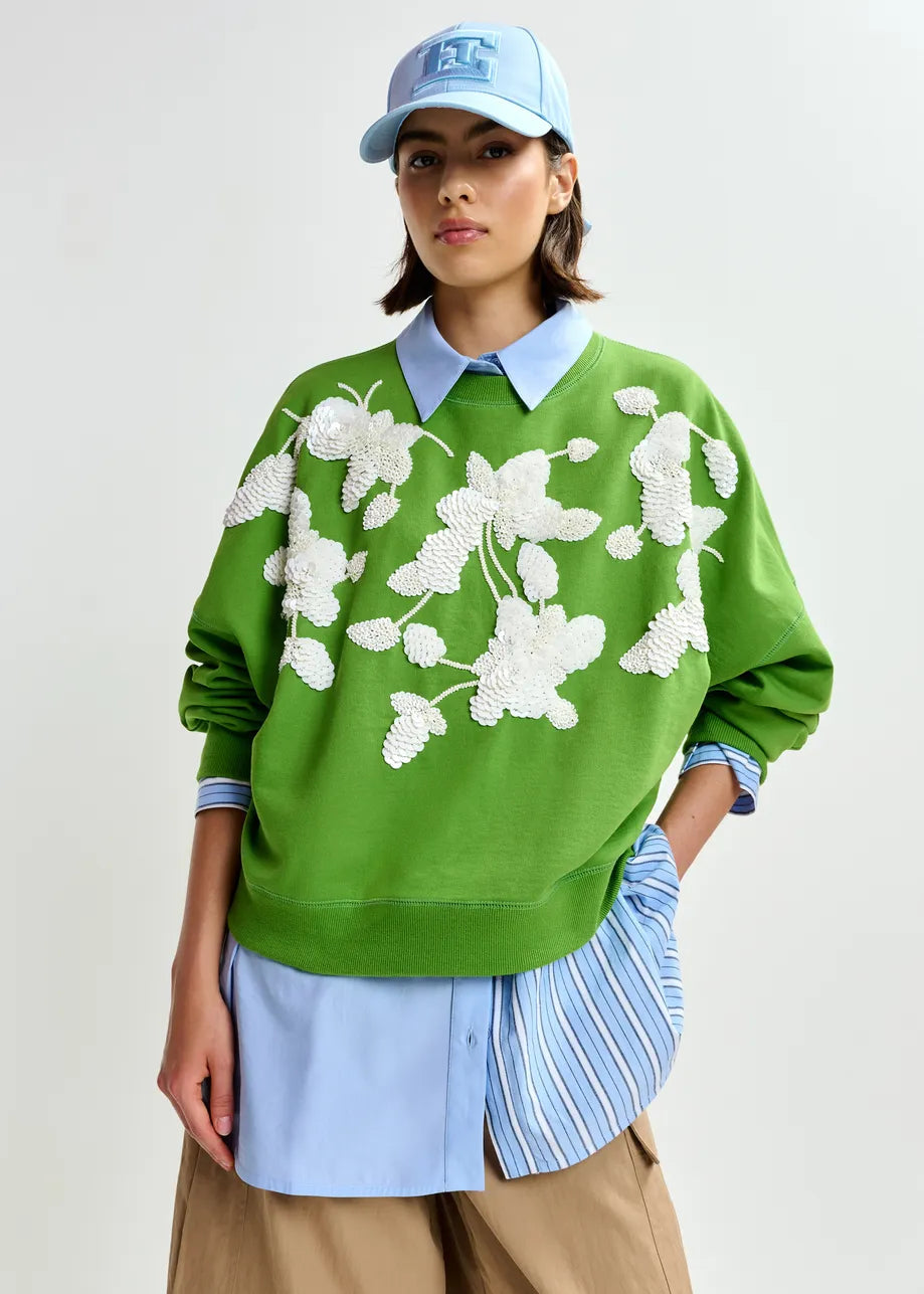 Essentiel Antwerp | Jaga Sequin-Embellished Sweatshirt - Spirulina-Green
