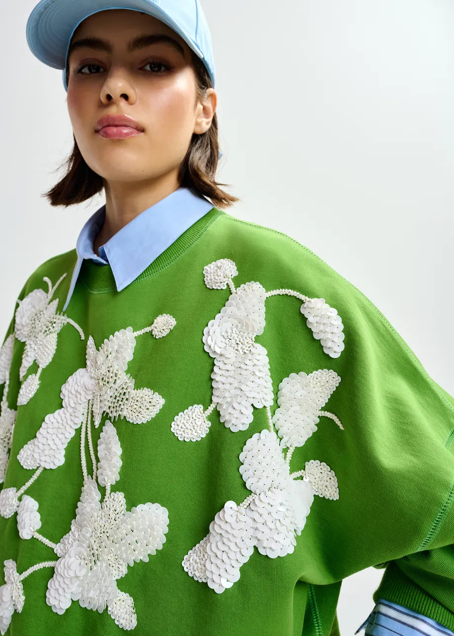 Essentiel Antwerp | Jaga Sequin-Embellished Sweatshirt - Spirulina-Green
