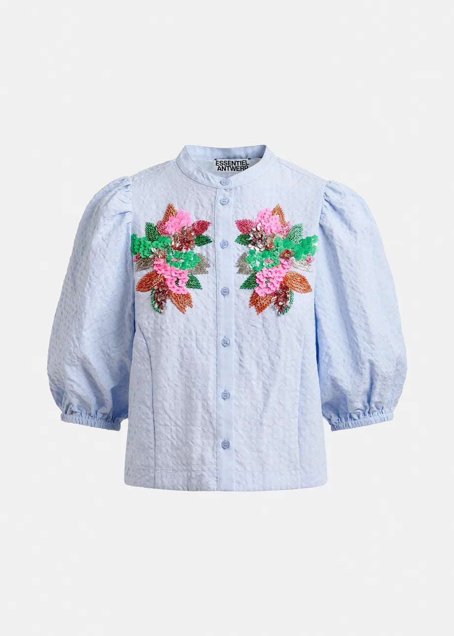 Essentiel Antwerp | Jaiden Embellished Poplin Shirt - Mint Leaf Nile-Blue