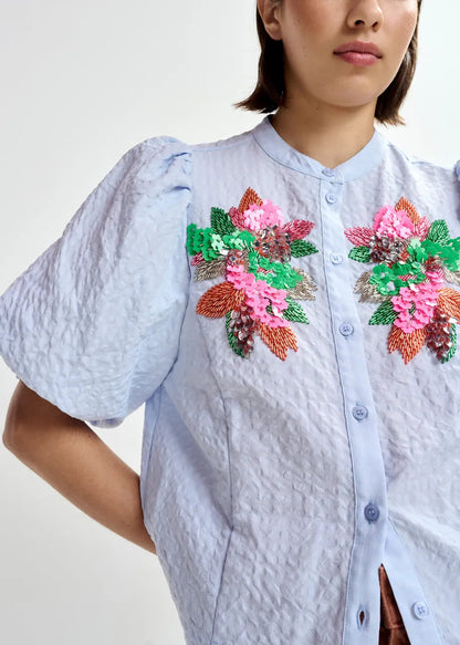 Essentiel Antwerp | Jaiden Embellished Poplin Shirt - Mint Leaf Nile-Blue