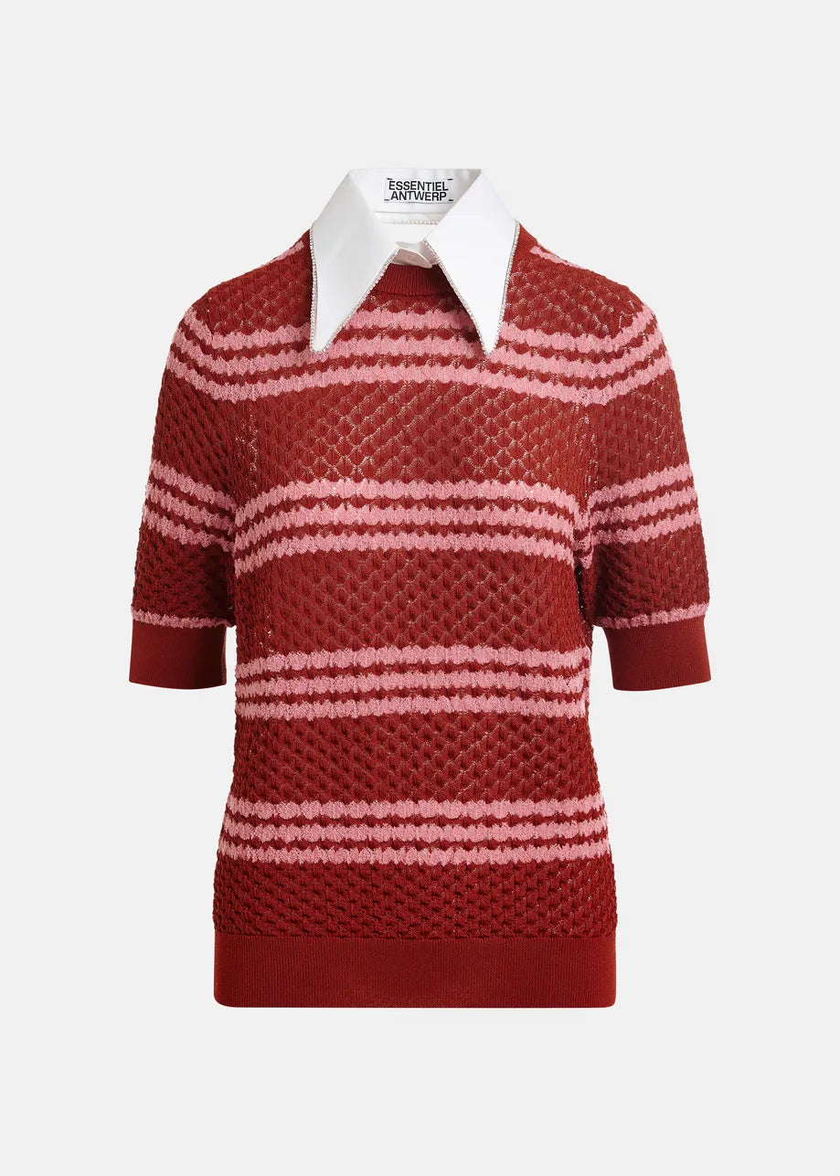 Essentiel Antwerp | Jantasy Pullover with Rhinestone Collar Burned-Red