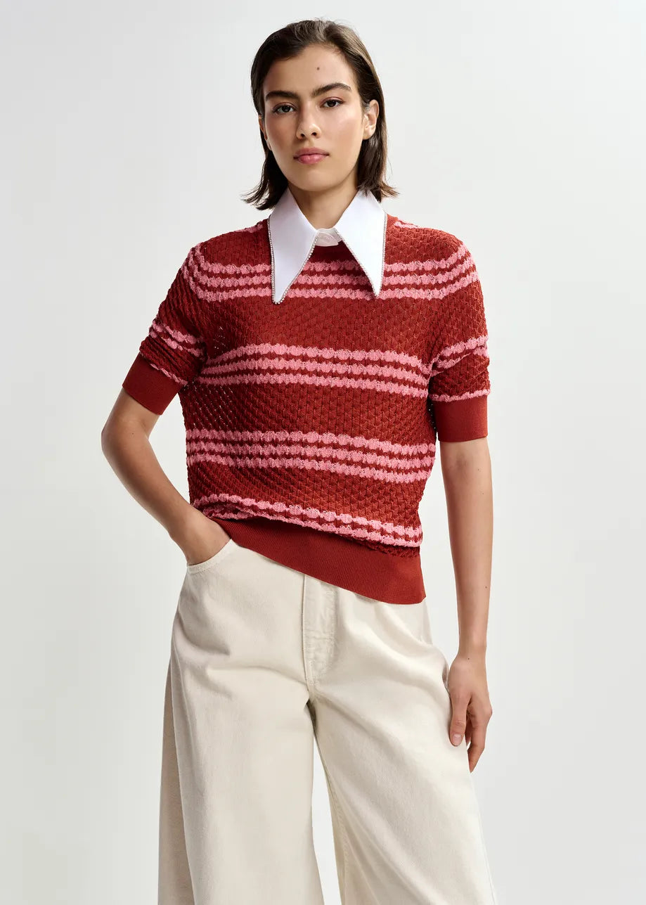 Essentiel Antwerp | Jantasy Pullover with Rhinestone Collar Burned-Red
