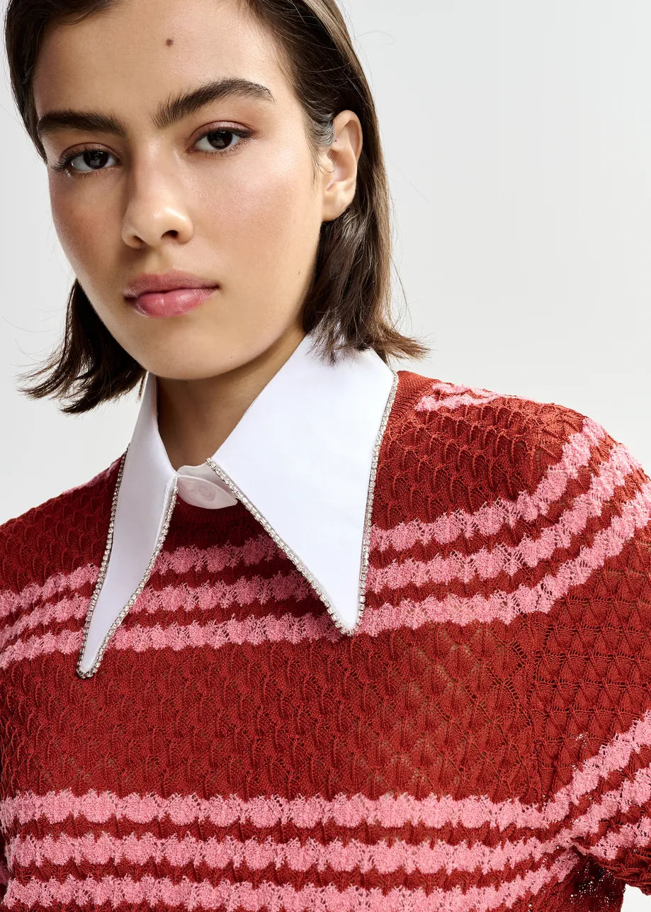Essentiel Antwerp | Jantasy Pullover with Rhinestone Collar Burned-Red