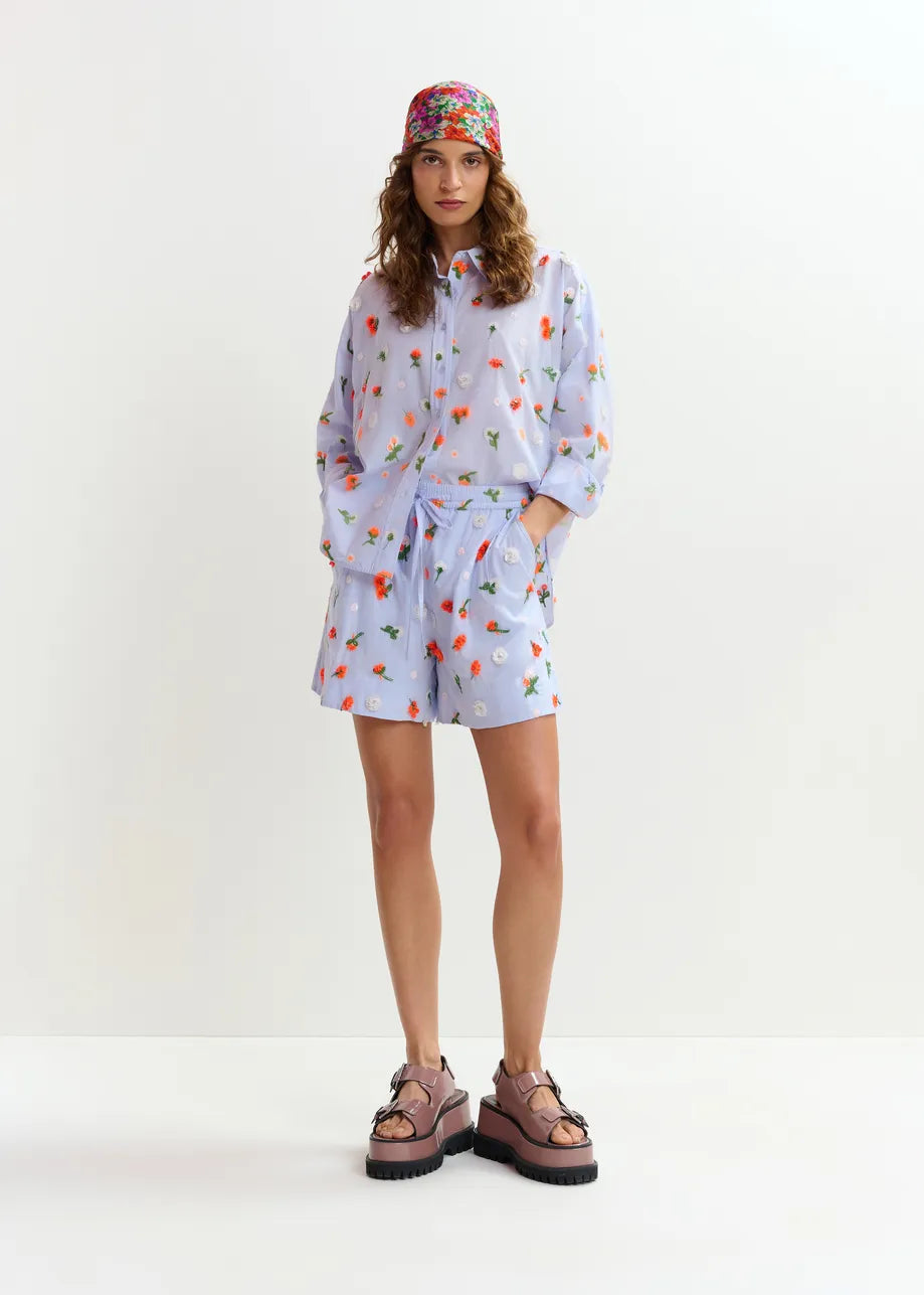 Essentiel Antwerp | JELENA High-Rise Cotton Poplin Shorts - Lagoon Blue Nile-Blue