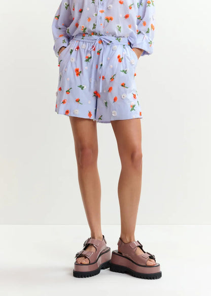 Essentiel Antwerp | JELENA High-Rise Cotton Poplin Shorts - Lagoon Blue Nile-Blue