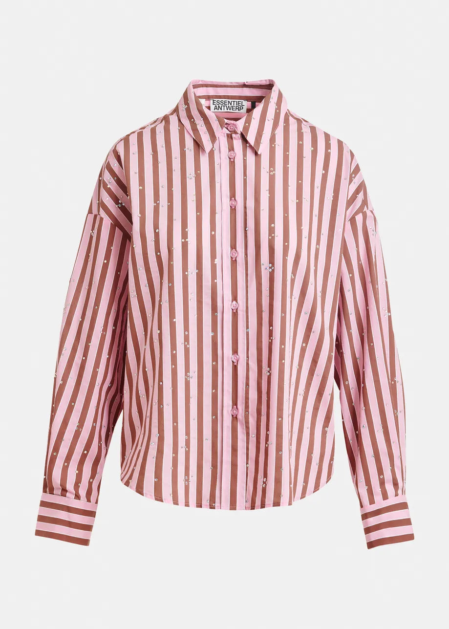 Essentiel Antwerp | Button-Down Blouse with Rhinestone Accents - Mint Young-Rose