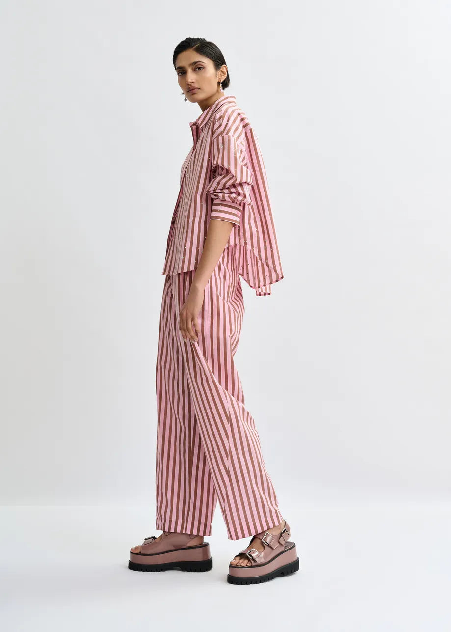 Essentiel Antwerp | Button-Down Blouse with Rhinestone Accents - Mint Young-Rose
