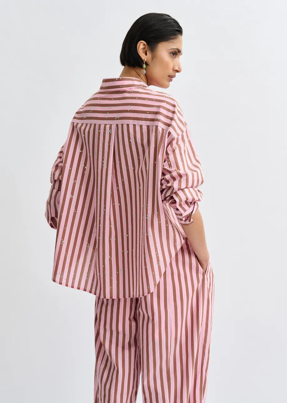 Essentiel Antwerp | Button-Down Blouse with Rhinestone Accents - Mint Young-Rose