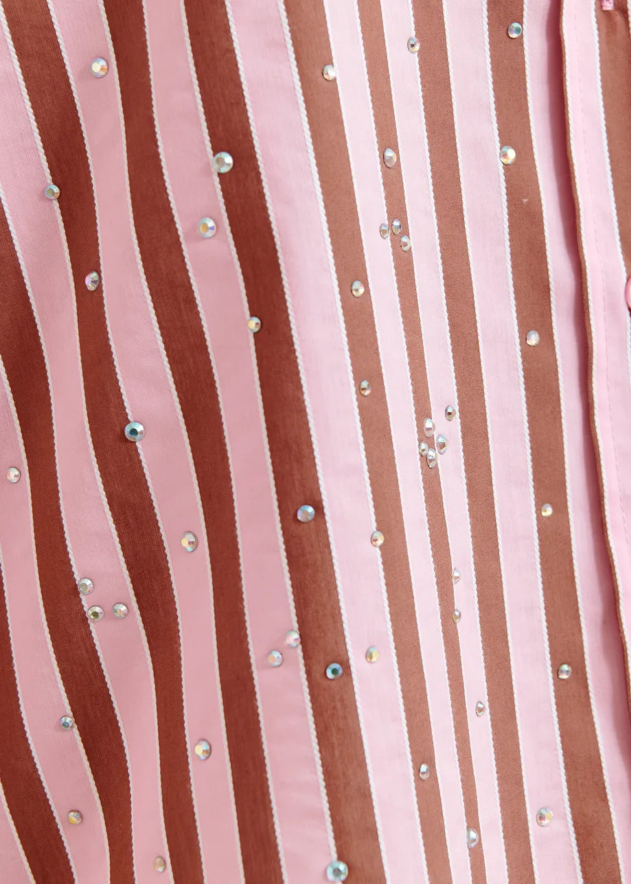 Essentiel Antwerp | Button-Down Blouse with Rhinestone Accents - Mint Young-Rose
