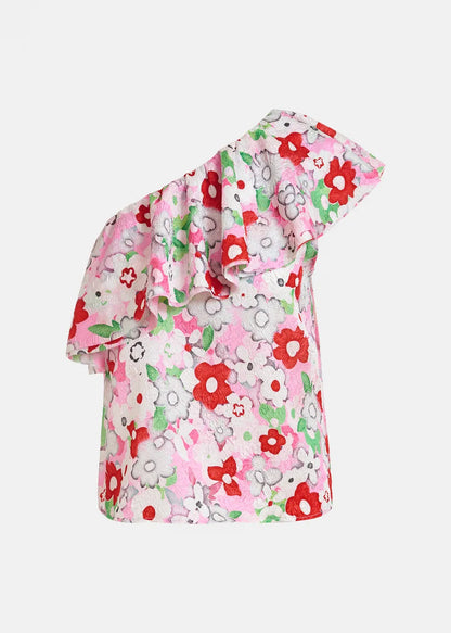 Essentiel Antwerp | Jiland One-Shoulder Ruffle Blouse - Multicolor Cotton-Andy
