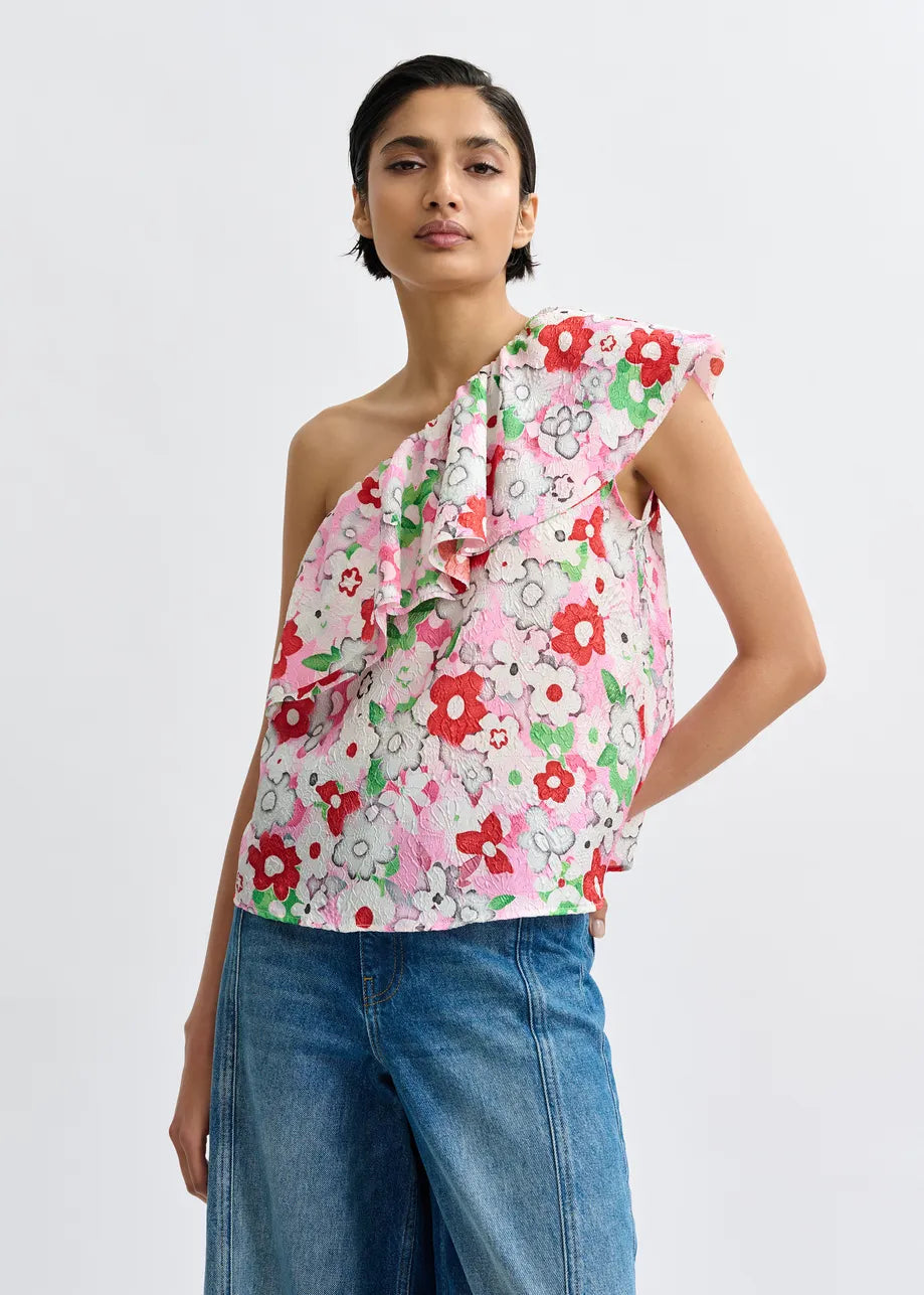 Essentiel Antwerp | Jiland One-Shoulder Ruffle Blouse - Multicolor Cotton-Andy