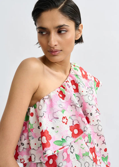 Essentiel Antwerp | Jiland One-Shoulder Ruffle Blouse - Multicolor Cotton-Andy