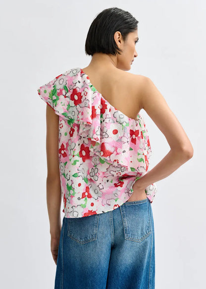 Essentiel Antwerp | Jiland One-Shoulder Ruffle Blouse - Multicolor Cotton-Andy