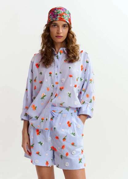 Essentiel Antwerp | Embellished Button-Down Shirt - Nile-Blue