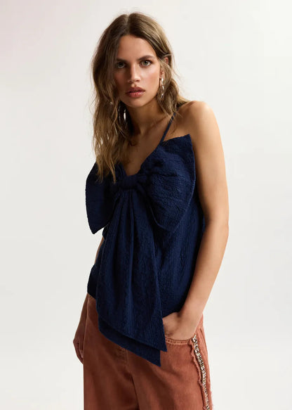 Essentiel Antwerp | Gathered Bow Blouse - Dark Blue Patriot-Blue