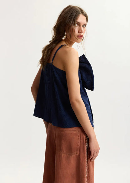 Essentiel Antwerp | Gathered Bow Blouse - Dark Blue Patriot-Blue
