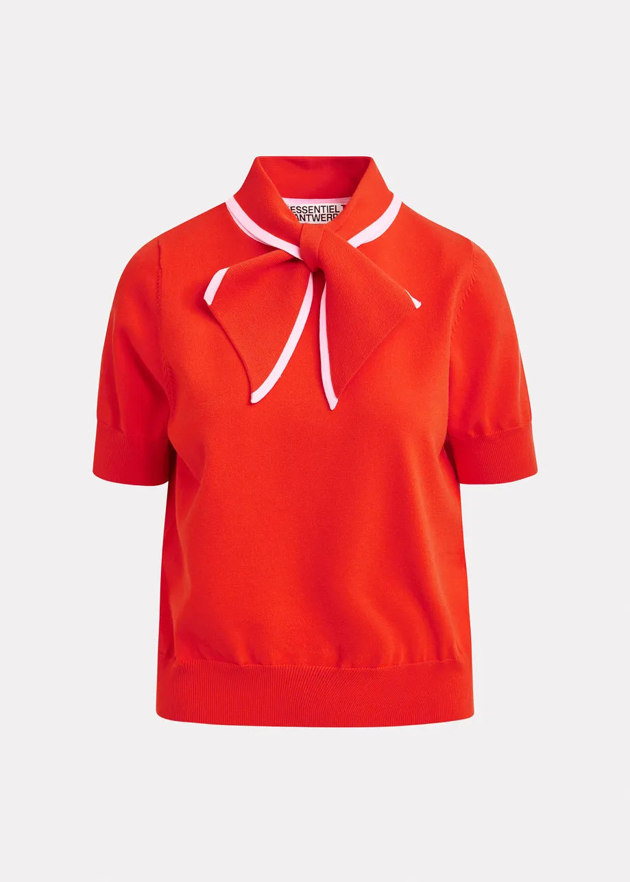 Essentiel Antwerp | Scarf-Collar Fine-Knit Polo in Burnt Orange-Brulee