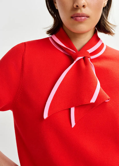 Essentiel Antwerp | Scarf-Collar Fine-Knit Polo in Burnt Orange-Brulee