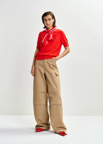 Essentiel Antwerp | Scarf-Collar Fine-Knit Polo in Burnt Orange-Brulee