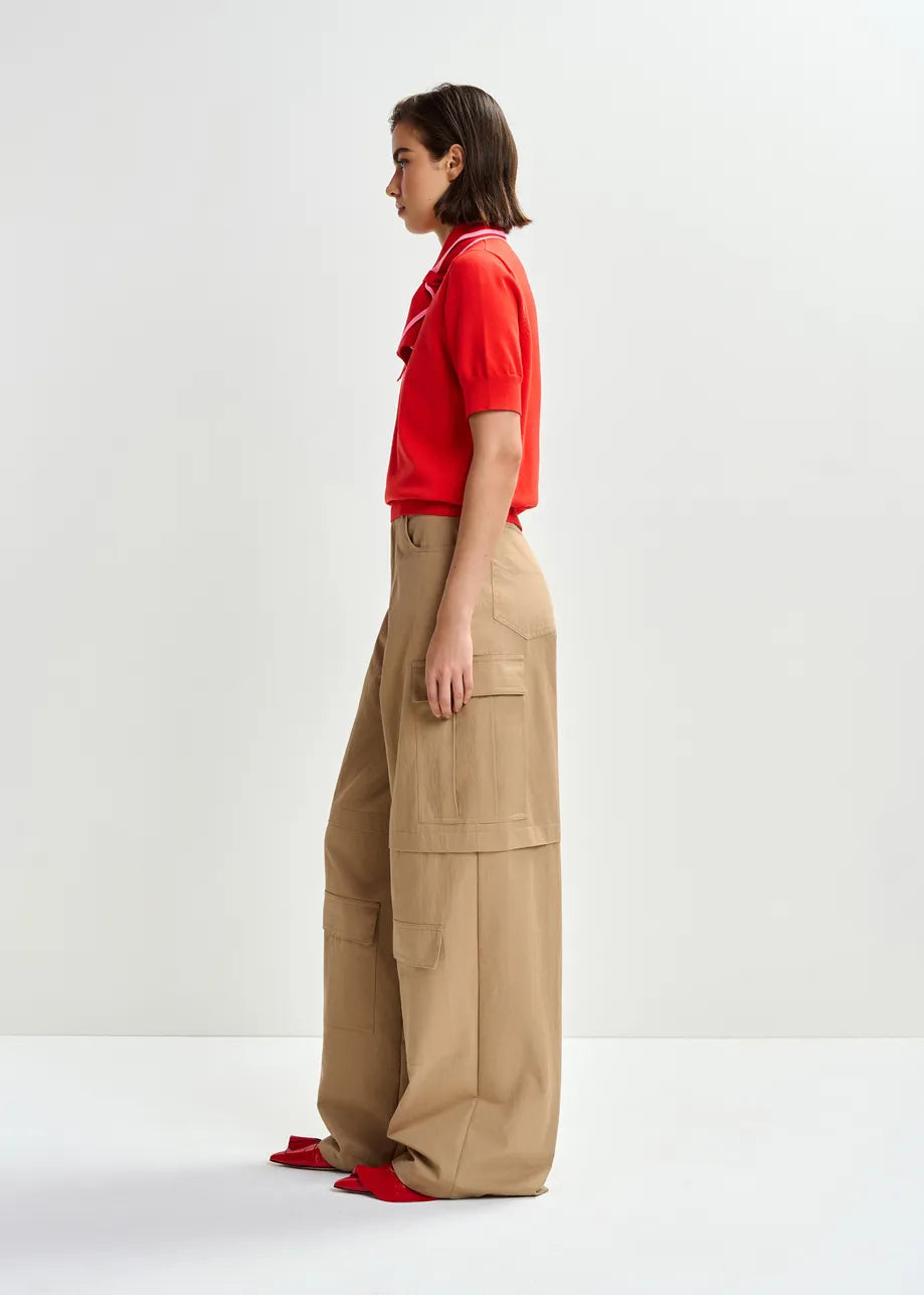 Essentiel Antwerp | Scarf-Collar Fine-Knit Polo in Burnt Orange-Brulee