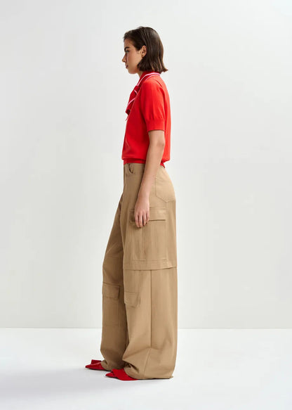 Essentiel Antwerp | Scarf-Collar Fine-Knit Polo in Burnt Orange-Brulee