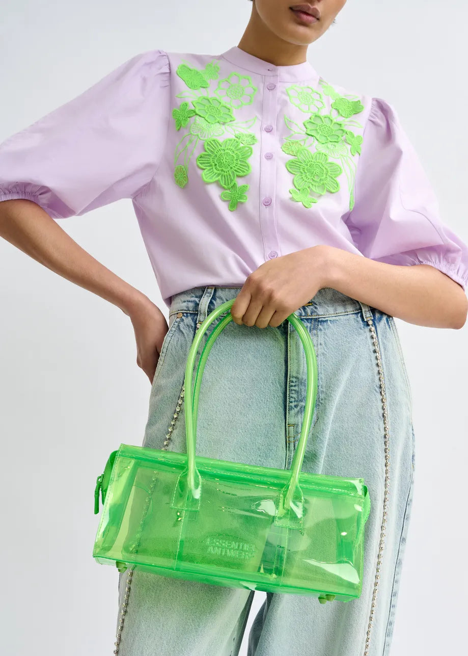 Essentiel Antwerp | Embroidered Cotton Poplin Blouse - Mint Leaf Baby-Grape
