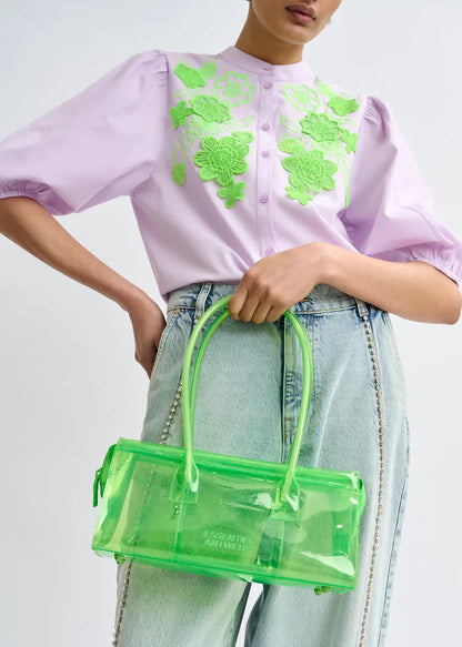 Essentiel Antwerp | Embroidered Cotton Poplin Blouse - Mint Leaf Baby-Grape