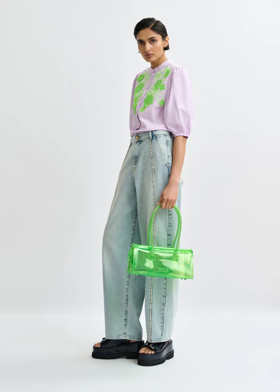 Essentiel Antwerp | Embroidered Cotton Poplin Blouse - Mint Leaf Baby-Grape