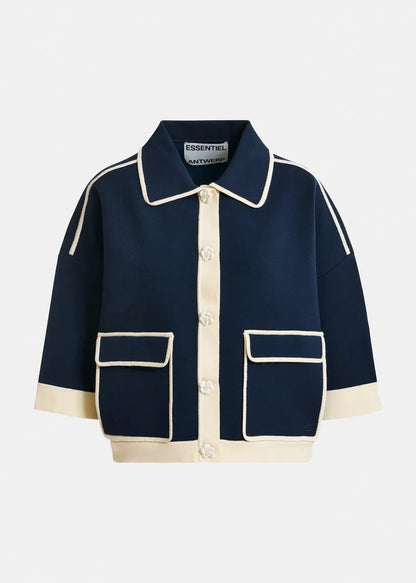 Essentiel Antwerp | Jugly Cardigan - Contrast Trim Knit Off-White