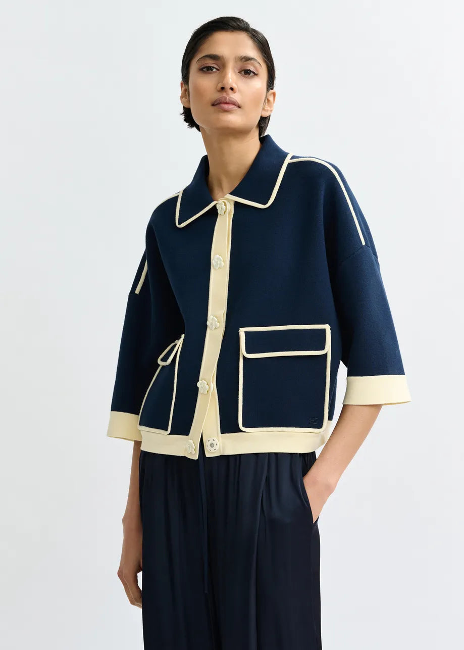 Essentiel Antwerp | Jugly Cardigan - Contrast Trim Knit Off-White
