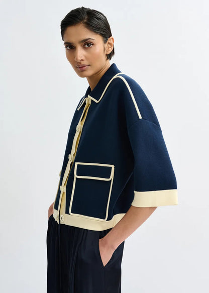 Essentiel Antwerp | Jugly Cardigan - Contrast Trim Knit Off-White