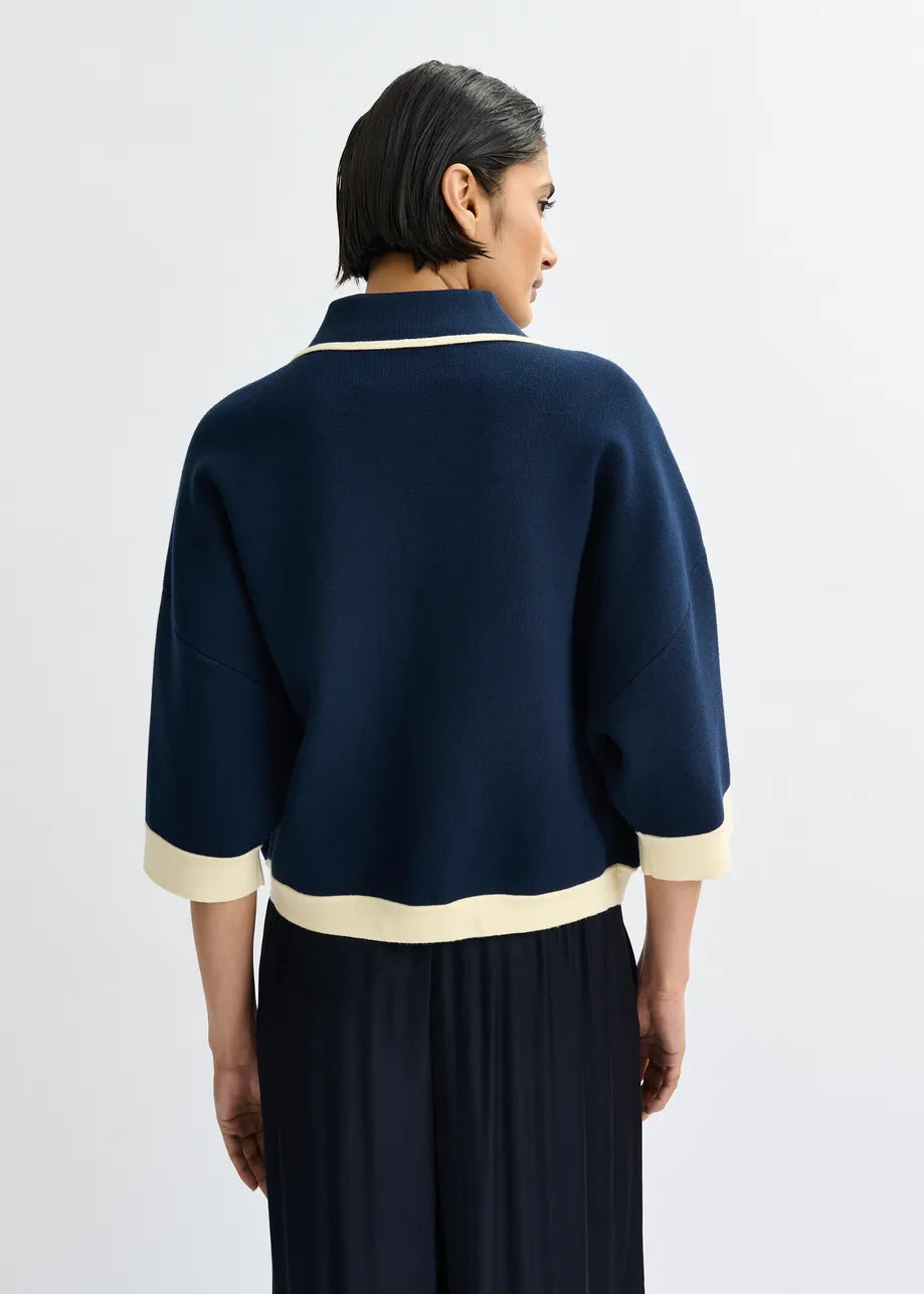 Essentiel Antwerp | Jugly Cardigan - Contrast Trim Knit Off-White