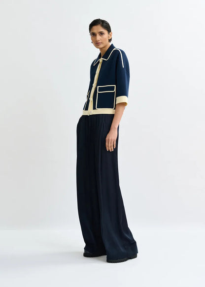 Essentiel Antwerp | Jugly Cardigan - Contrast Trim Knit Off-White