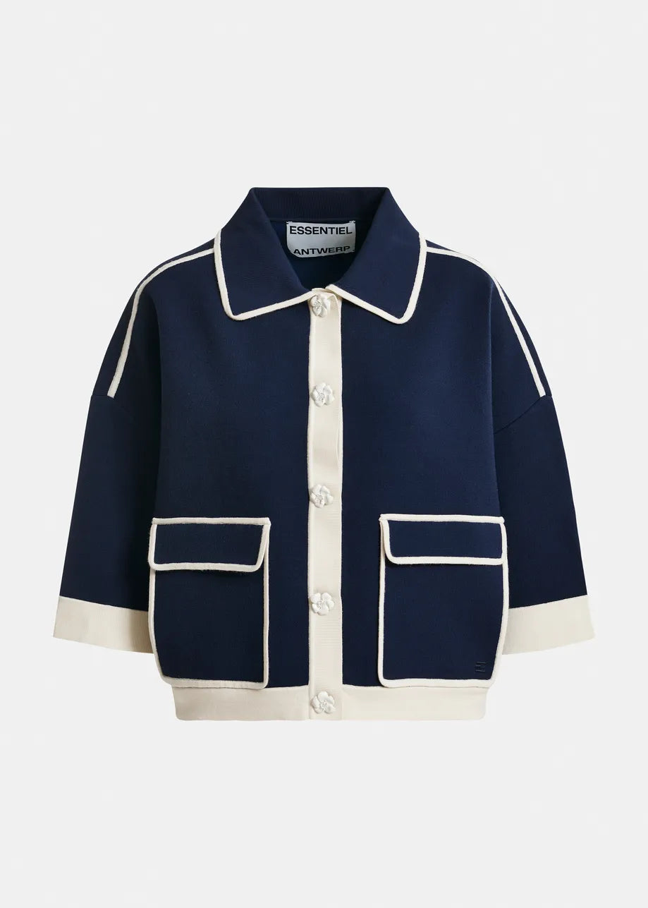 Essentiel Antwerp | Jugly Cardigan - Contrast Trim Knit Off-White