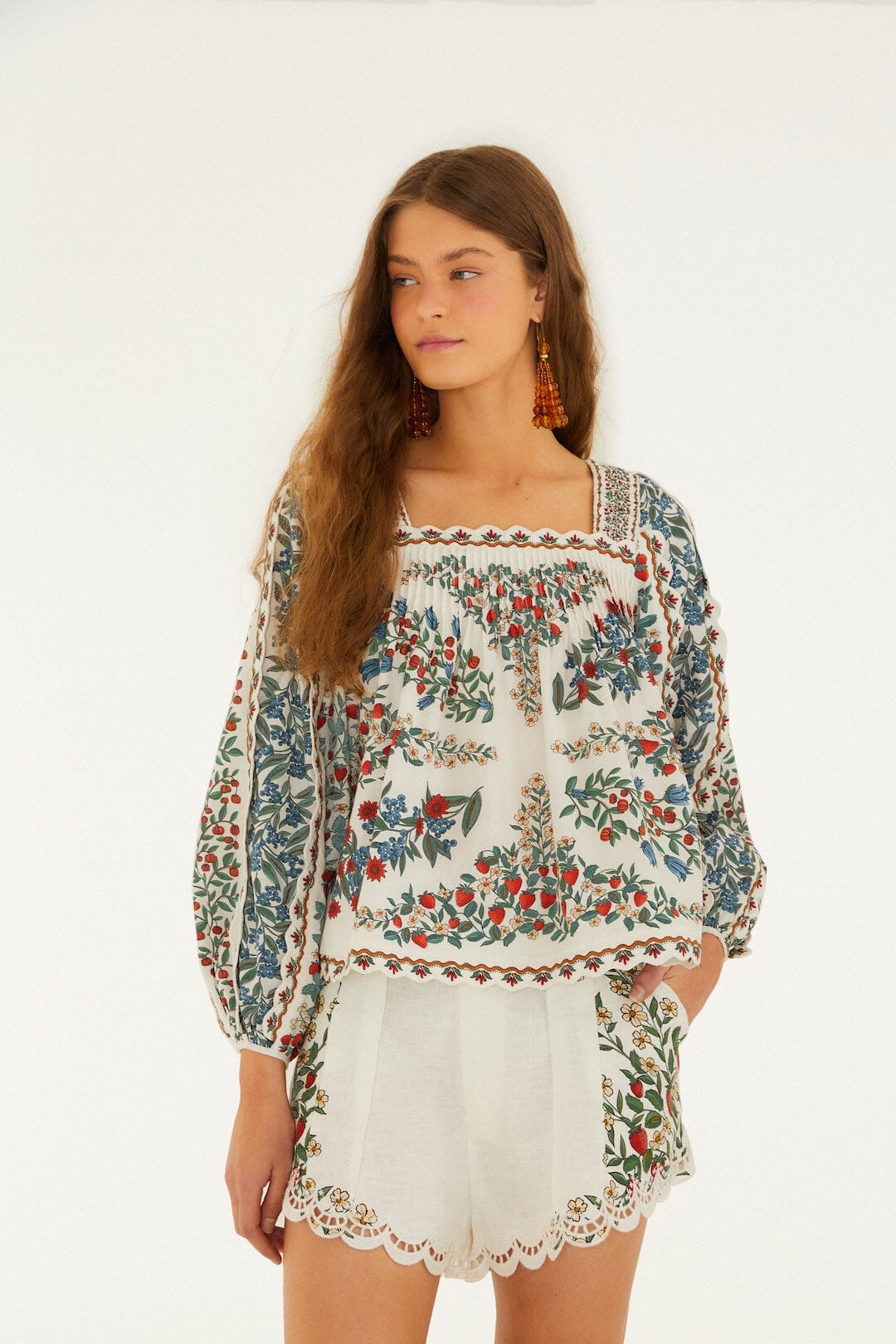 Women's Button-Down Blouse Organic Cotton - Off-White Fruit-Off-White