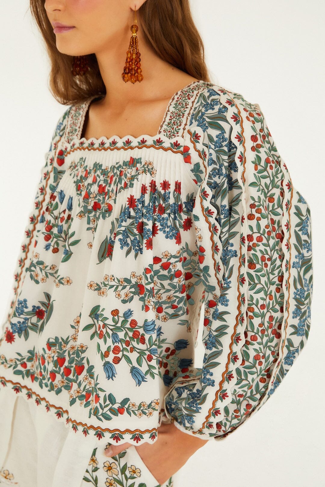 Women's Button-Down Blouse Organic Cotton - Off-White Fruit-Off-White