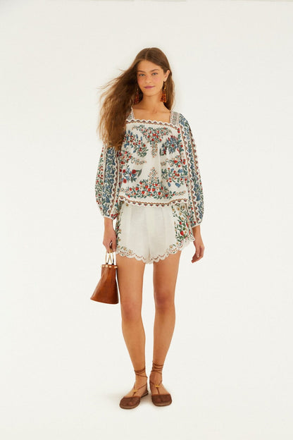 Women's Button-Down Blouse Organic Cotton - Off-White Fruit-Off-White