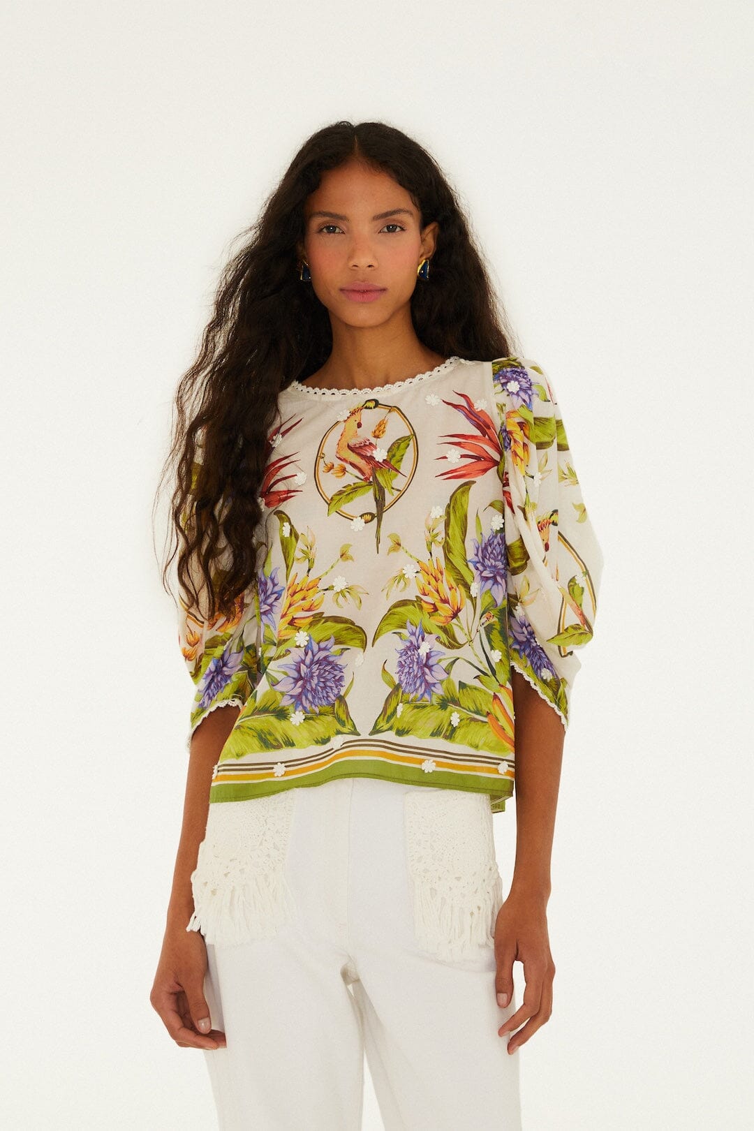 Women's Relaxed Fit Boho Blouse Rayon - Sand-Green