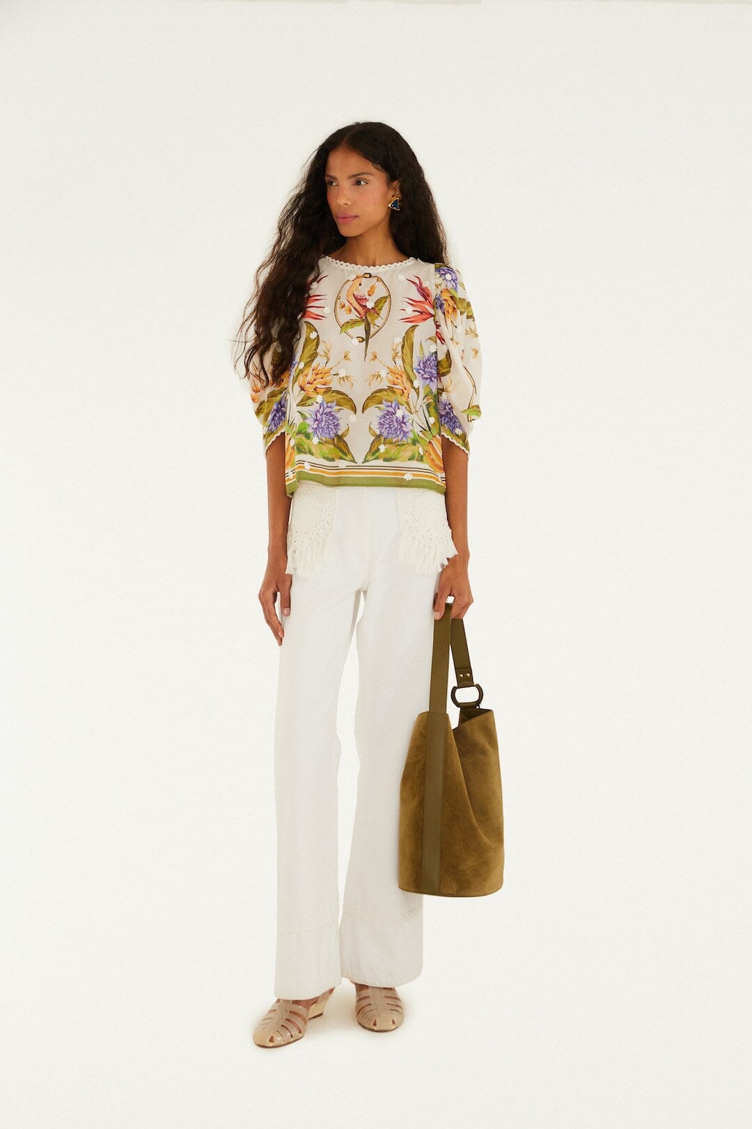 Women's Relaxed Fit Boho Blouse Rayon - Sand-Green