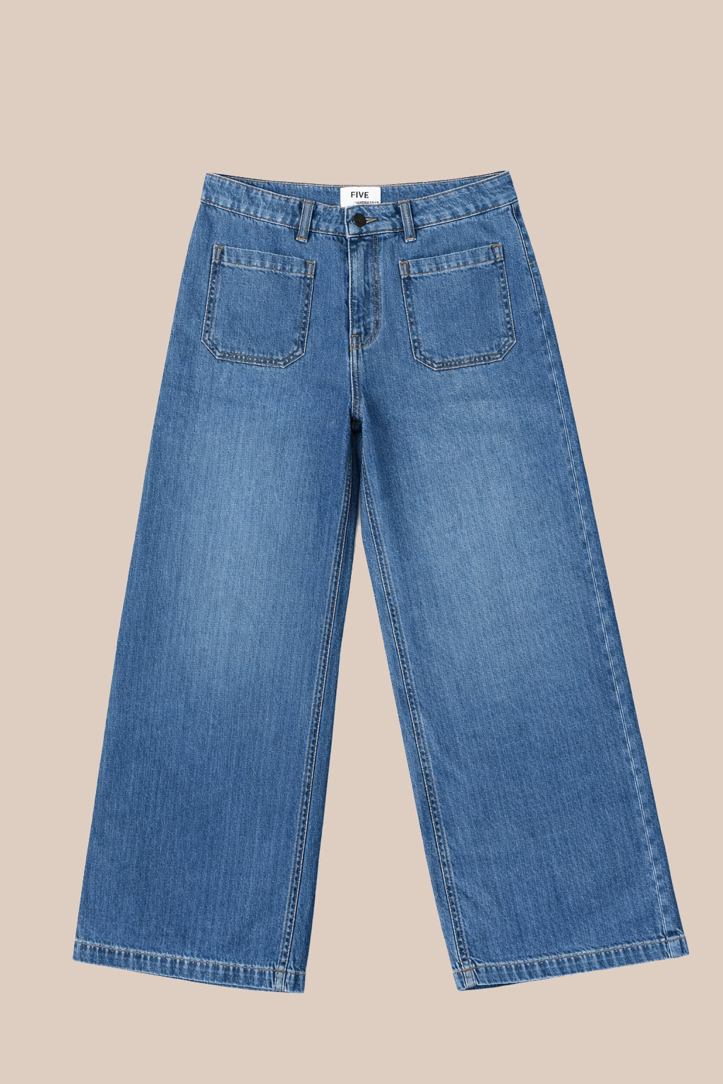 FIVE | Cropped Straight Jeans in Medium-Blue Denim