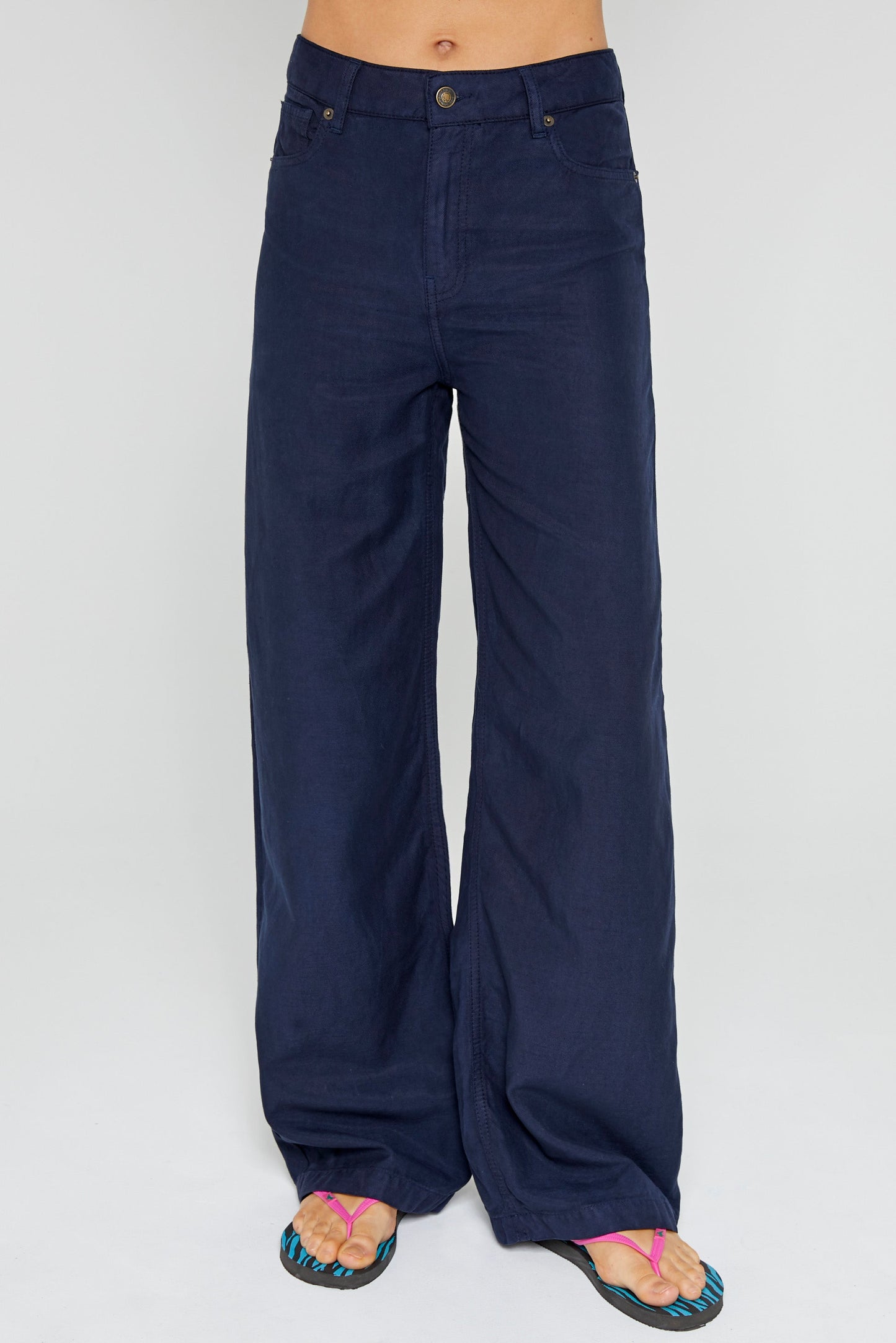 FIVE | Wide-Leg Navy Cotton Trousers - High-Rise Silhouette