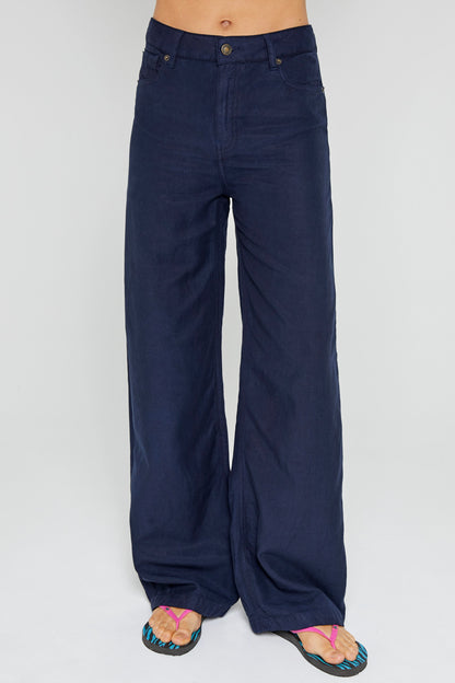 FIVE | Wide-Leg Navy Cotton Trousers - High-Rise Silhouette